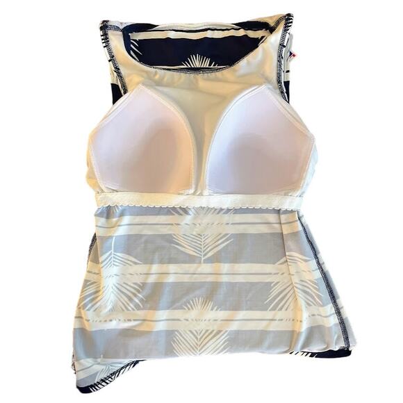 Lands' End Navy Stripe Leaf Tankini Swim Top - Size 8 Petite - Picture 4 of 6